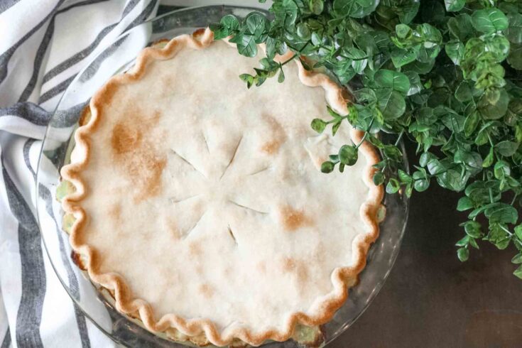 mashed potato pot pie casserole on wood table