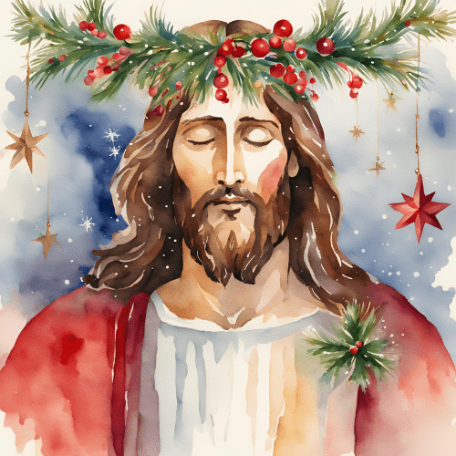 watercolor jesus with wreath
