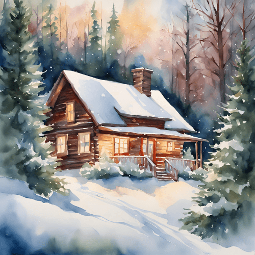watercolor log cabin